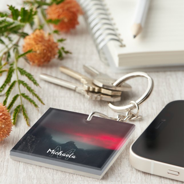 Burning clouds, fog and mountains monogram key ring (Front Right)