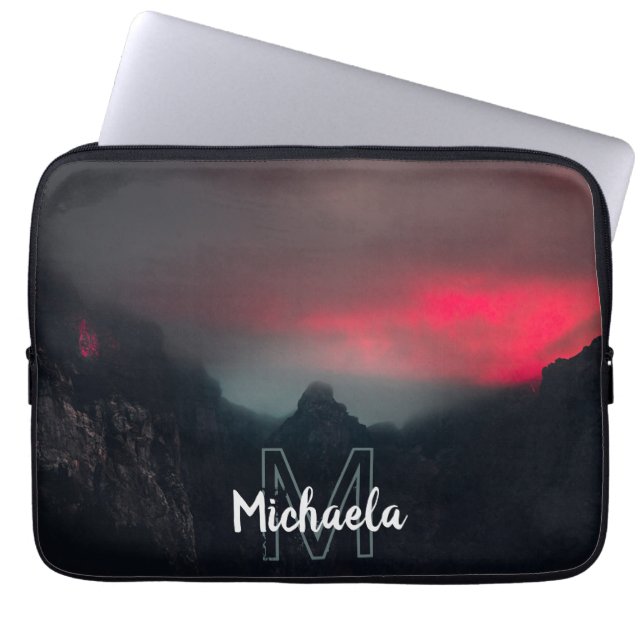 Burning clouds, fog and mountains monogram laptop sleeve (Front)
