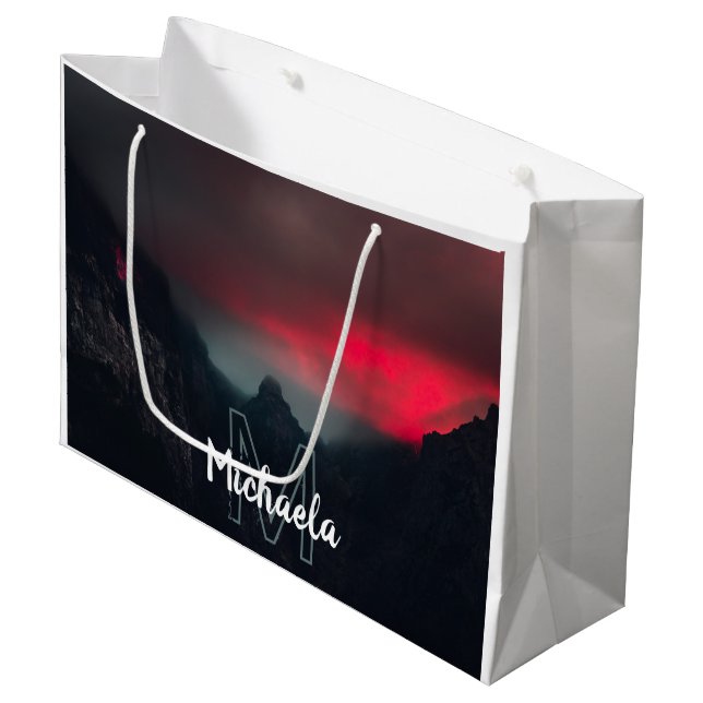 Burning clouds, fog and mountains monogram large gift bag (Front Angled)