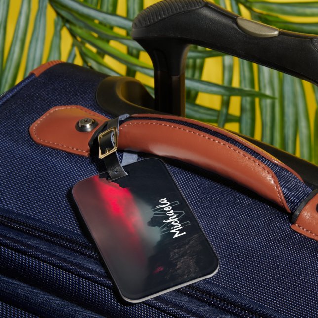 Burning clouds, fog and mountains monogram luggage tag (Front Insitu 1)