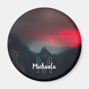 Burning clouds, fog and mountains monogram magnet