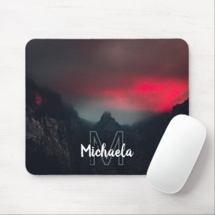 Burning clouds, fog and mountains monogram mouse pad