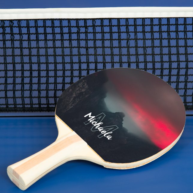 Burning clouds, fog and mountains monogram ping pong paddle (Insitu)