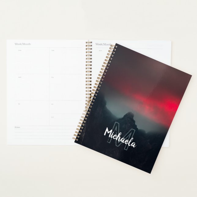 Burning clouds, fog and mountains monogram planner (Display)