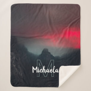 Burning clouds, fog and mountains monogram sherpa blanket