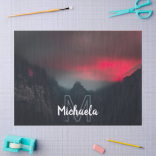Burning clouds, fog and mountains monogram tissue paper