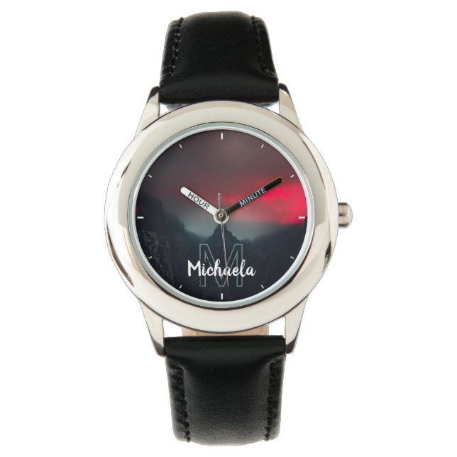 Burning clouds, fog and mountains monogram watch (Front)