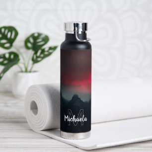 Burning clouds, fog and mountains monogram water bottle