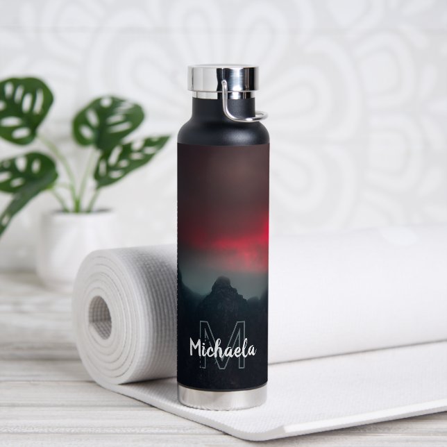 Burning clouds, fog and mountains monogram water bottle (Yoga)
