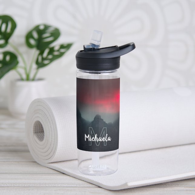 Burning clouds, fog and mountains monogram water bottle (Yoga)
