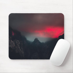 Burning clouds, fog and mountains mouse pad