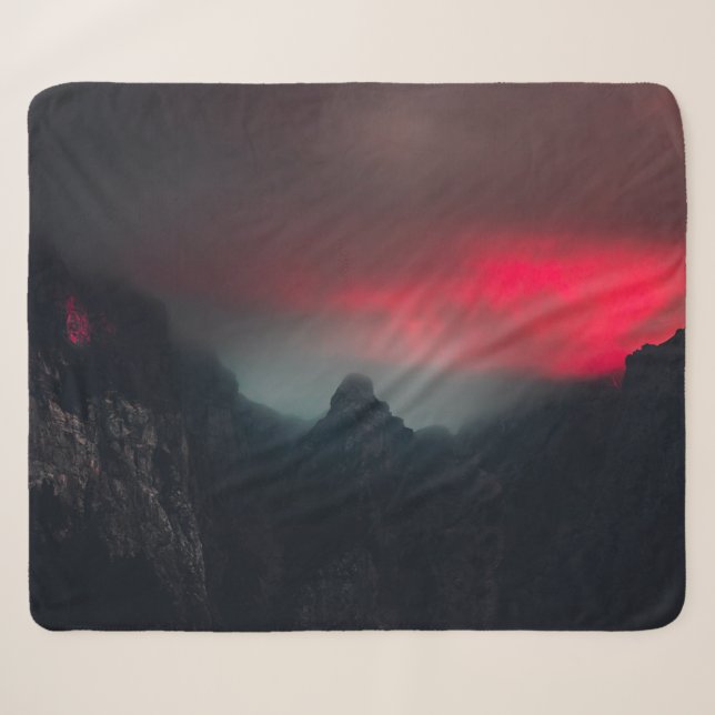 Burning clouds, fog and mountains sherpa blanket (Front (Horizontal))
