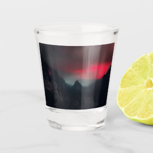 Burning clouds, fog and mountains shot glass