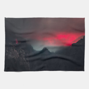 Burning clouds, fog and mountains tea towel
