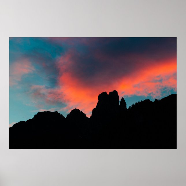 Burning clouds over the mountains poster (Front)