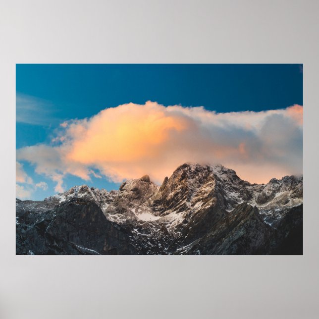 Burning clouds over the mountains poster (Front)