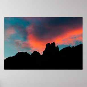 Burning clouds over the mountains poster