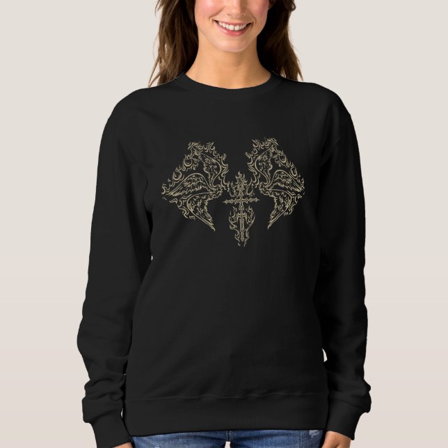 Burning Cross Biblically Wings in Flame Emo Goth A Sweatshirt (Front)