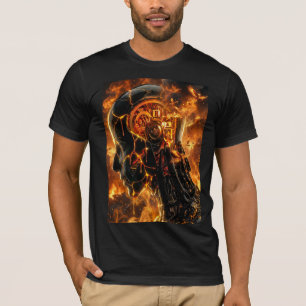 Burning Cyborg Head Fiery Phoenix Graphic T-Shirt