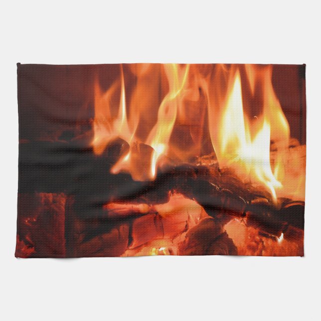 Burning Fireplace Flames I Tea Towel (Horizontal)
