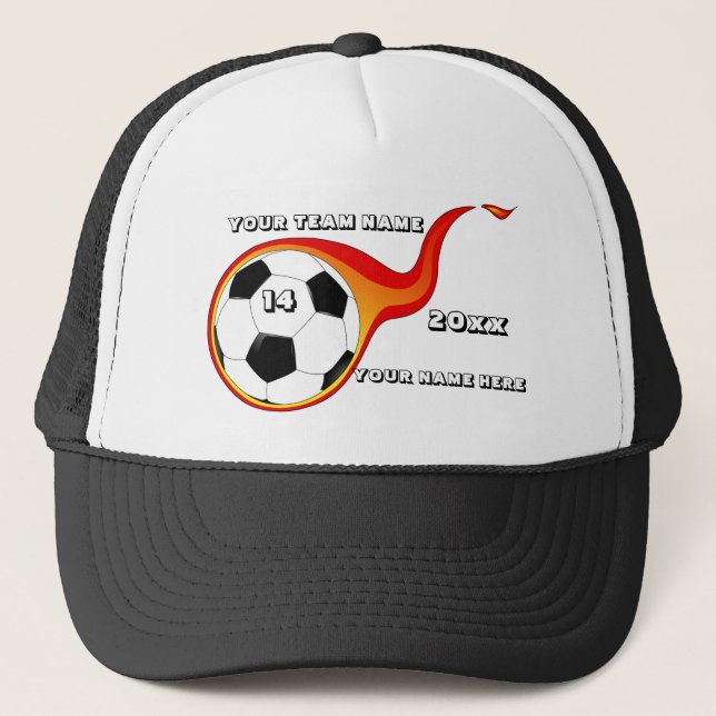 Burning flame soccer ball trucker hat (Front)