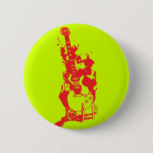 BURNING GUITAR 6 CM ROUND BADGE