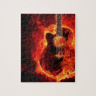 Burning Guitar, Orange Flames Music Rock Band Jigsaw Puzzle