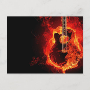 Burning Guitar, Orange Flames Music Rock Band Postcard