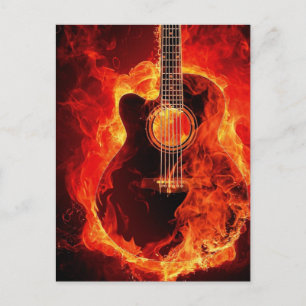 Burning Guitar, Orange Flames Music Rock Band Postcard