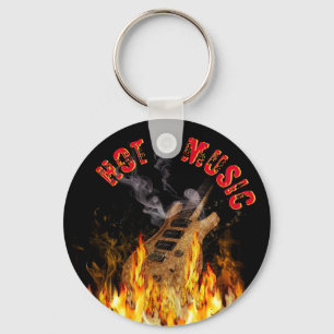 Burning Guitar w/our your text Key Ring