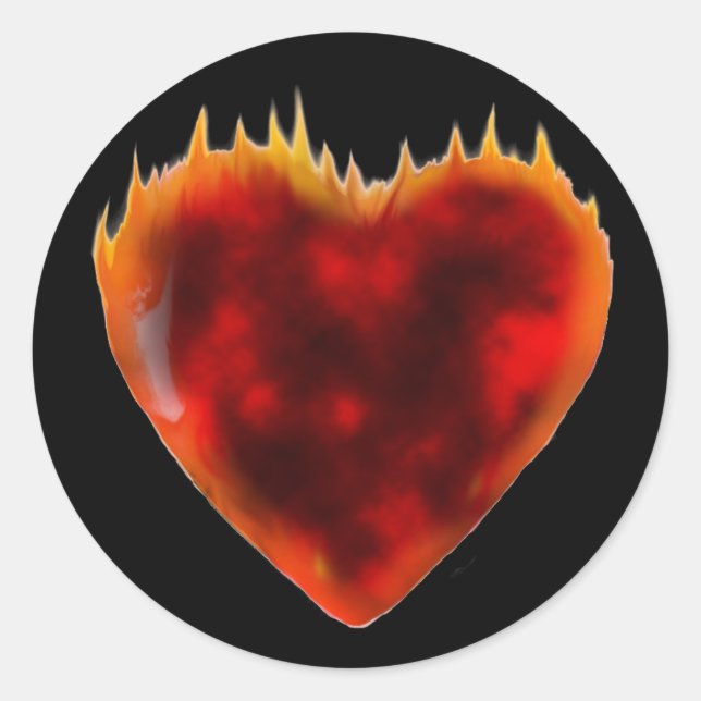 Burning heart classic round sticker (Front)
