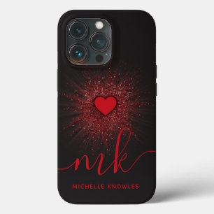Burning Heart Custom Monogram and Name iPhone 13 Pro Case