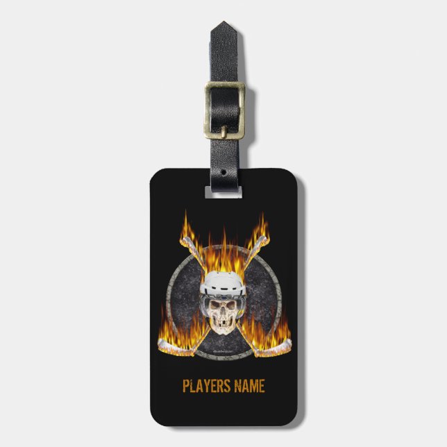 Burning Hockey Sticks Luggage Tag (Front Vertical)