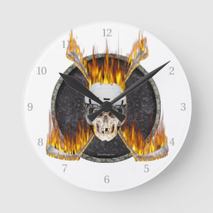 Burning Hockey Sticks Round Clock