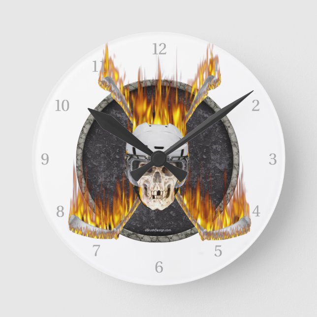 Burning Hockey Sticks Round Clock (Front)