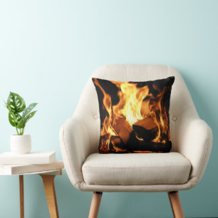 Burning Logs Flames and Embers Cushion