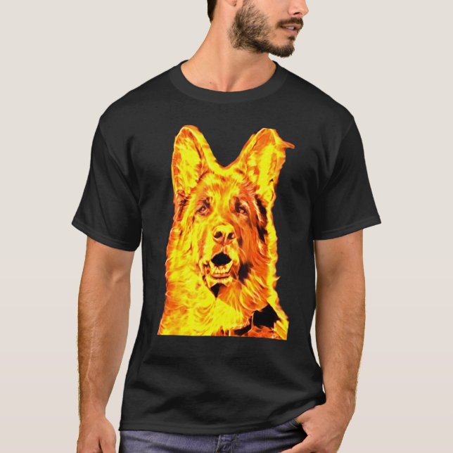 Burning Love German Shepherd Dog Black T-Shirt (Front)