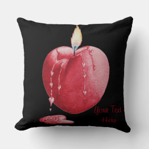 burning love heart shaped red candle romantic cushion