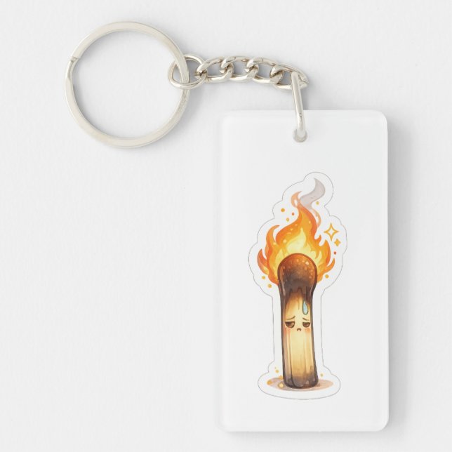 Burning Matchstick Cute Funny Design Key Ring (Front)