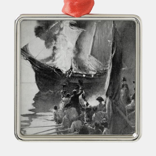 Burning of the Gaspee Metal Tree Decoration (Front)