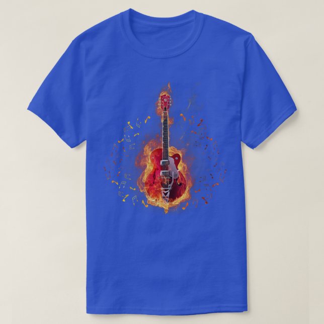 Burning On Fire Rock Guitar Heavy Metal Music  T-Shirt (Design Front)