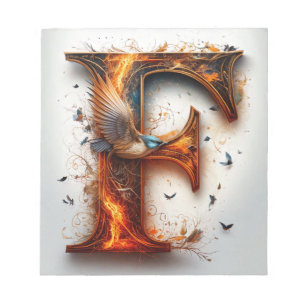 Burning Phoenix Letter "F" Art Print/Postcard Notepad