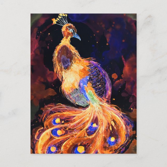 Burning Phoenix Peacock Postcard (Front)