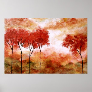 Burning Promise,Abstract Landscape Red Trees Large Poster