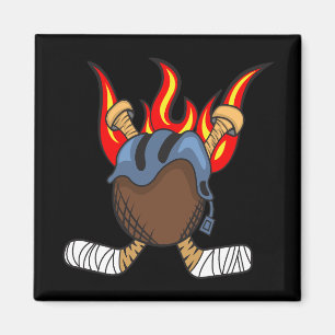 Burning Puck and Hockey Sticks in Flames, Black Magnet