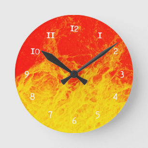 Burning red and yellow fire round clock