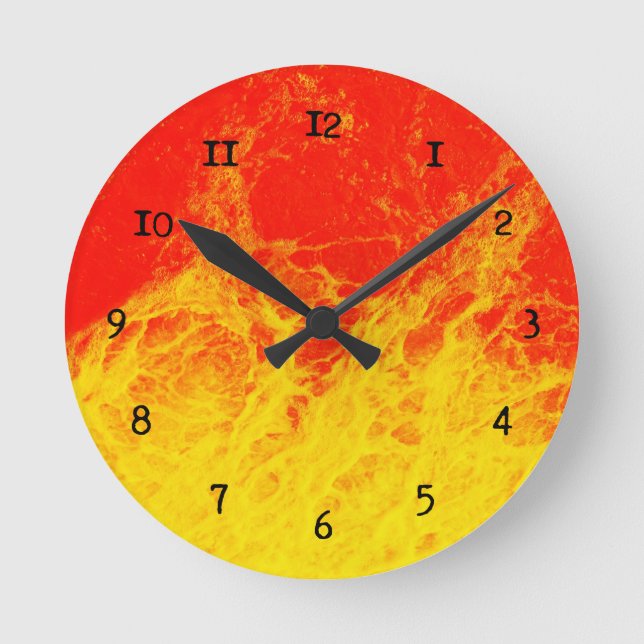 Burning red and yellow fire round clock (Front)