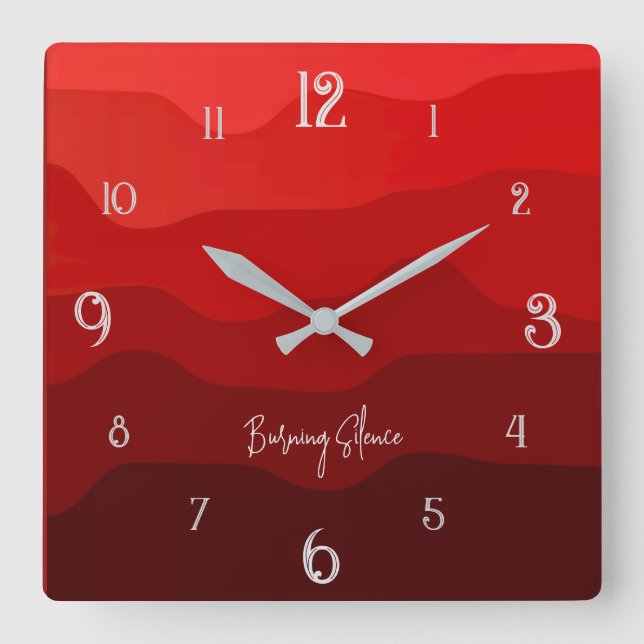 Burning Silence – Red Desert Wave Square Wall Clock (Front)