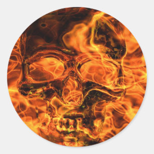 Burning skull classic round sticker