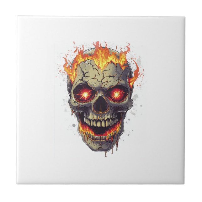 Burning Skull Inferno Ceramic Tile (Front)